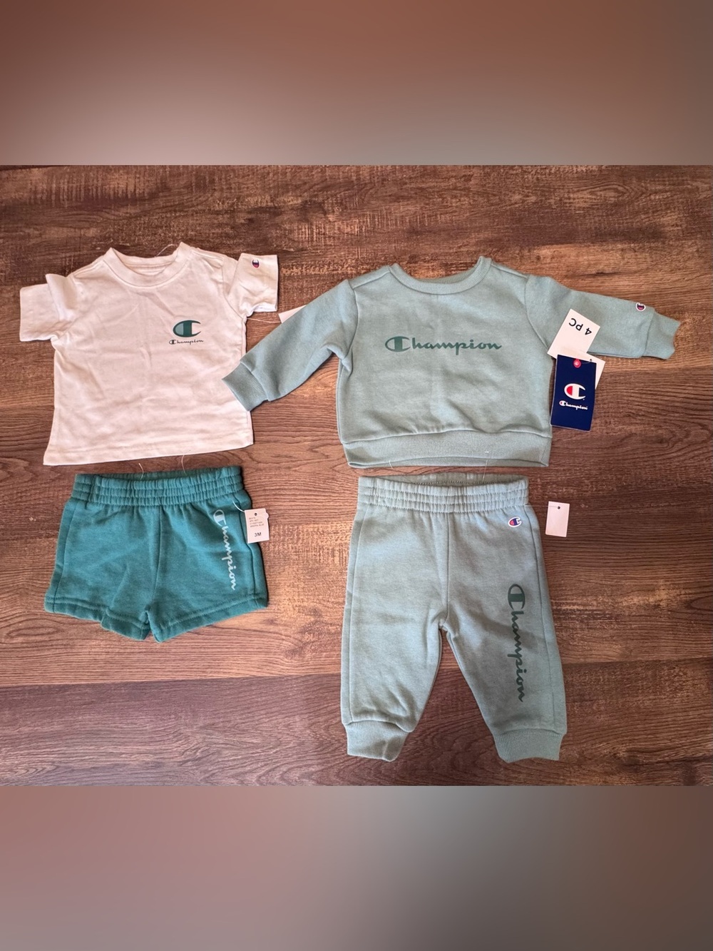 Champion Baby 4-Piece Set in Sage Green & White